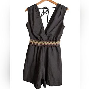 New Short Romper with Plunge Neckline / Back Neck Tie. Large